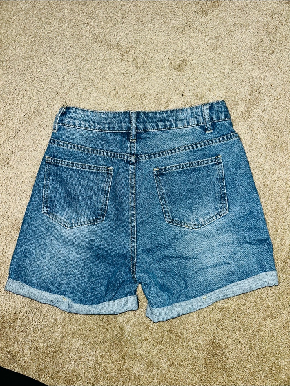 SHEIN Blue High-Rise Distressed Denim Shorts - Picture 7 of 7